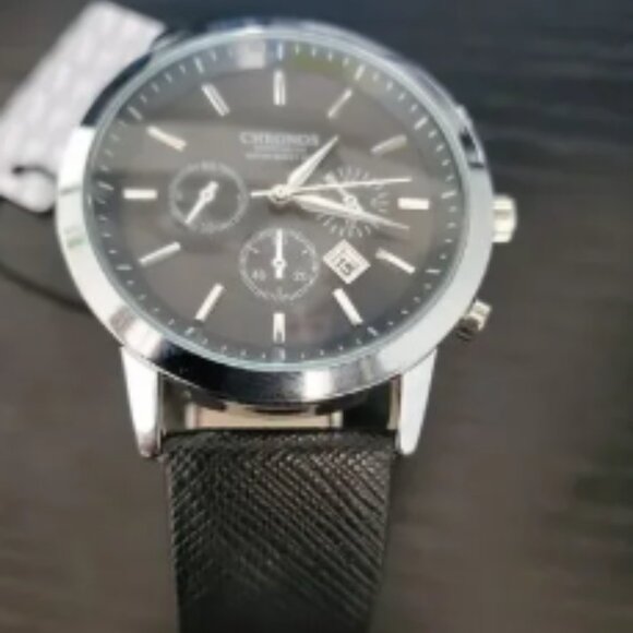 🔥 NEW IN‎ BOX 42mm Chronos Men's Watch Leather Strap Calendar Business Watch - Picture 1 of 5